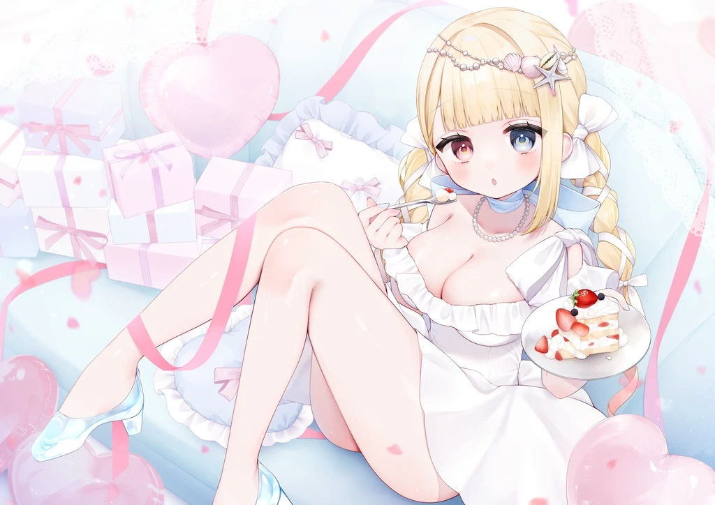 Bicolored Eyes, Blonde Hair, Blush