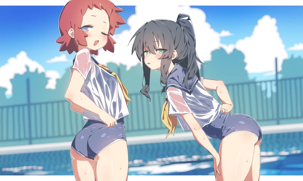 Original, 2girls, Aliasing