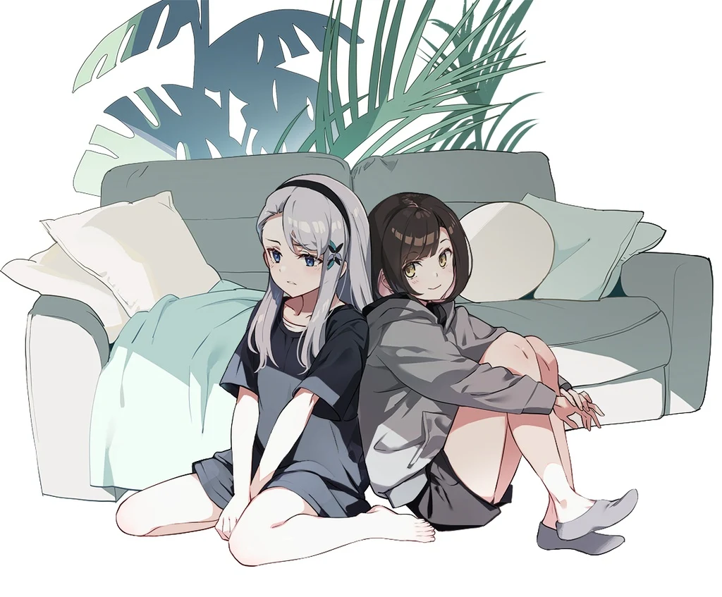 Original, 2girls, Aliasing