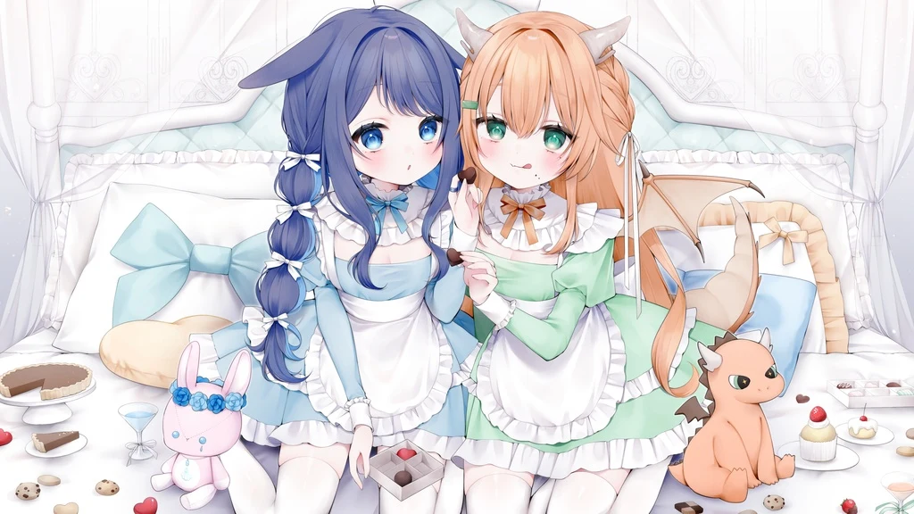 2girls, Animal Ears, Apron