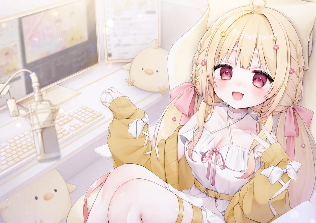 Blonde Hair, Blush, Bow