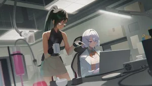 2girls, black hair, dark skin #498