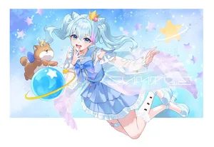 animal, aqua eyes, blue hair #658