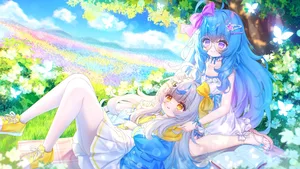 2girls, blue hair, blush #132