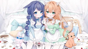 2girls, animal ears, apron #314