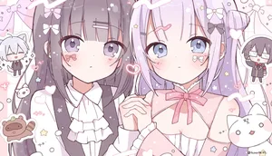 2girls, animal ears, black hair #914
