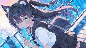 animal ears, black hair, blush #794