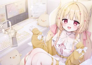 blonde hair, blush, bow #312