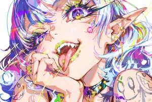 blue eyes, blue hair, choker #662