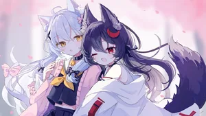 2girls, animal ears, black hair #549