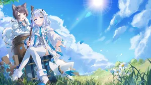 animal ears, black eyes, blue eyes #97